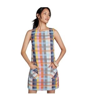 Anthropologie Eva Franco Size 6 Colorful Plaid Sleeveless Shift Dress Pockets